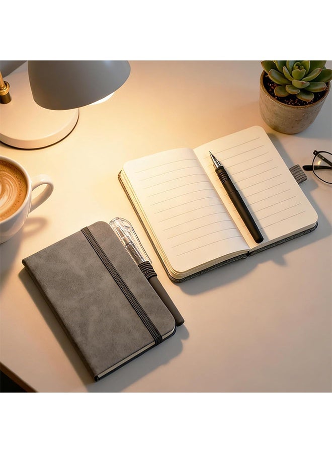 2 Pack Pocket Notebook Journals, 4.3 inches x 3.1 inches 200 Pages Small Notepad Notebooks for Note Taking, Thick Lined Paper, Leather Cover With Pen Holder (Black & Gray) - Image 3